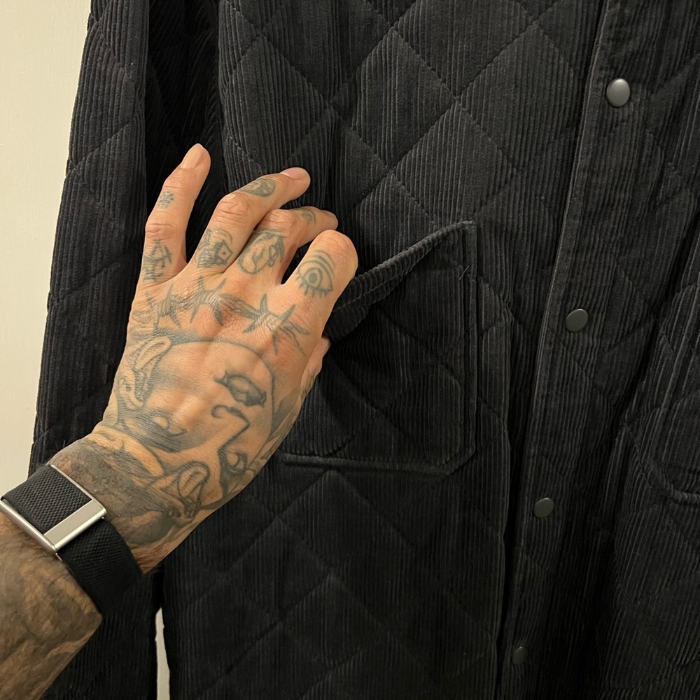 GAP Corduroy Quilted Shirt Jacket Men's XXL Charcoal Gray Snap Front Pockets - Picture 9 of 9